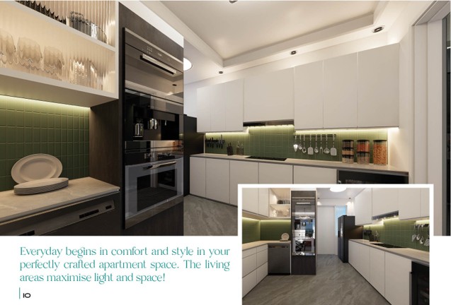Sleek, fully fitted kitchens with integrated appliances and ample storage.